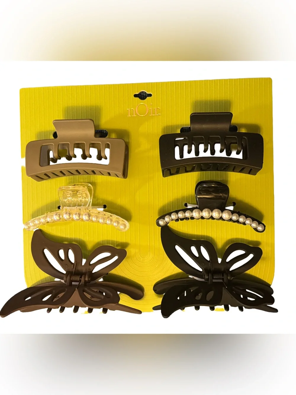 nOir Jewelry Set of 6 Neutral Hair Claw Set Black, Brown & Clear, NWT